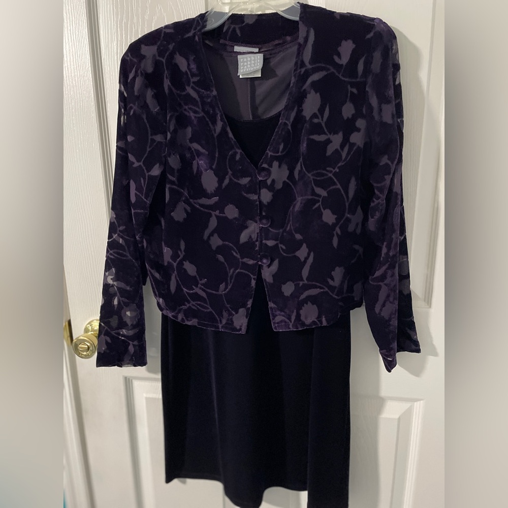 Purple Floral Velvet Jacket and Dress Set